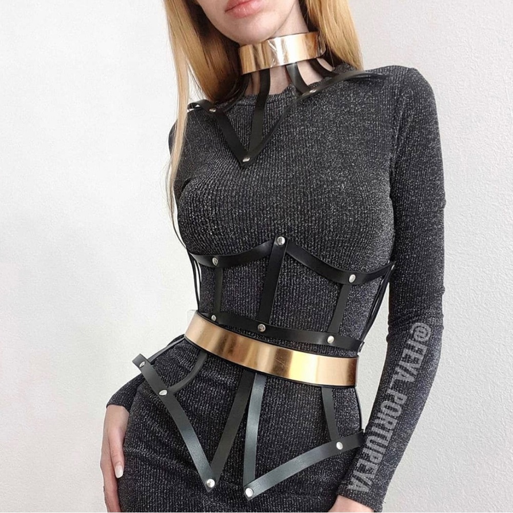 Luxury Natural Leather Corset Harness & Neck Corset